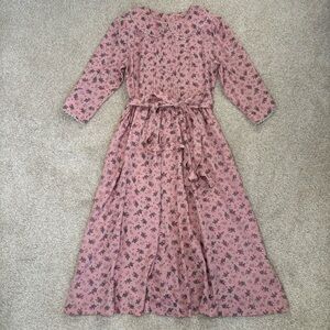 Vtg Floral Print Flowy Boho Cottagecore Dress‎ Midi Pink Flowy Sz M
